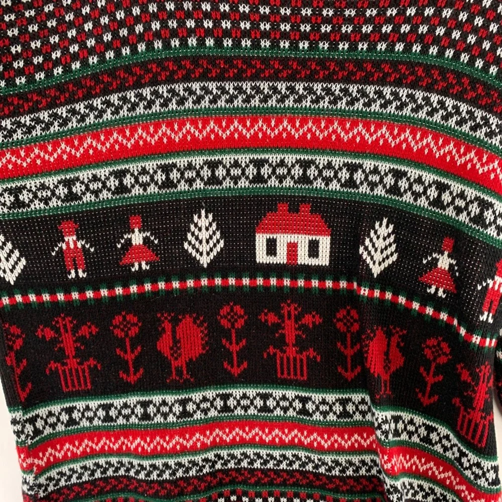 VTG Huntington Ridge Sweater Mens L Black Red Nordic Folk Art Novelty Knit USA - Picture 5 of 12